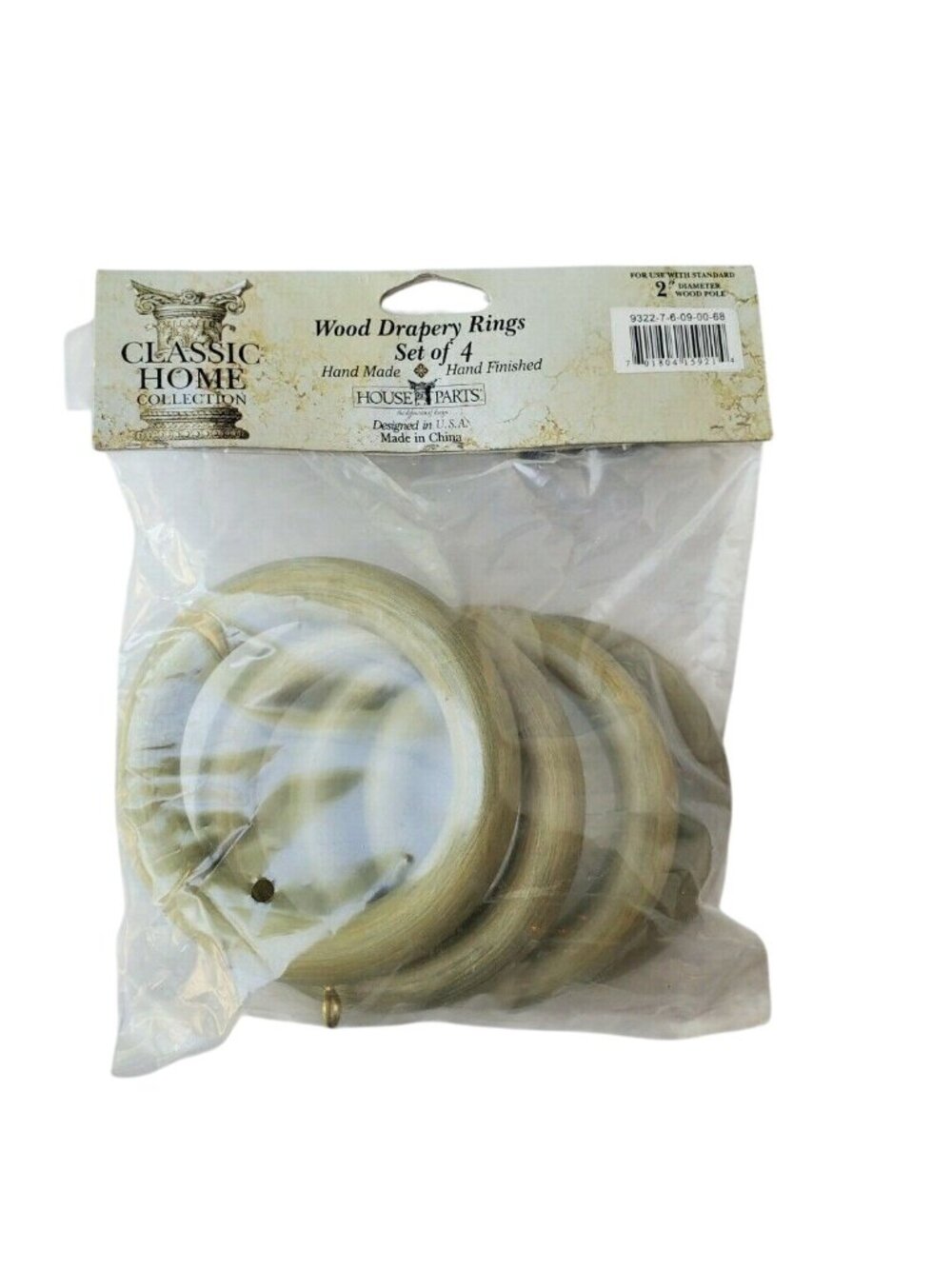 Distressed Gray Wood‎ Drapery Rings Set of 4 Curtain Rod Hardware